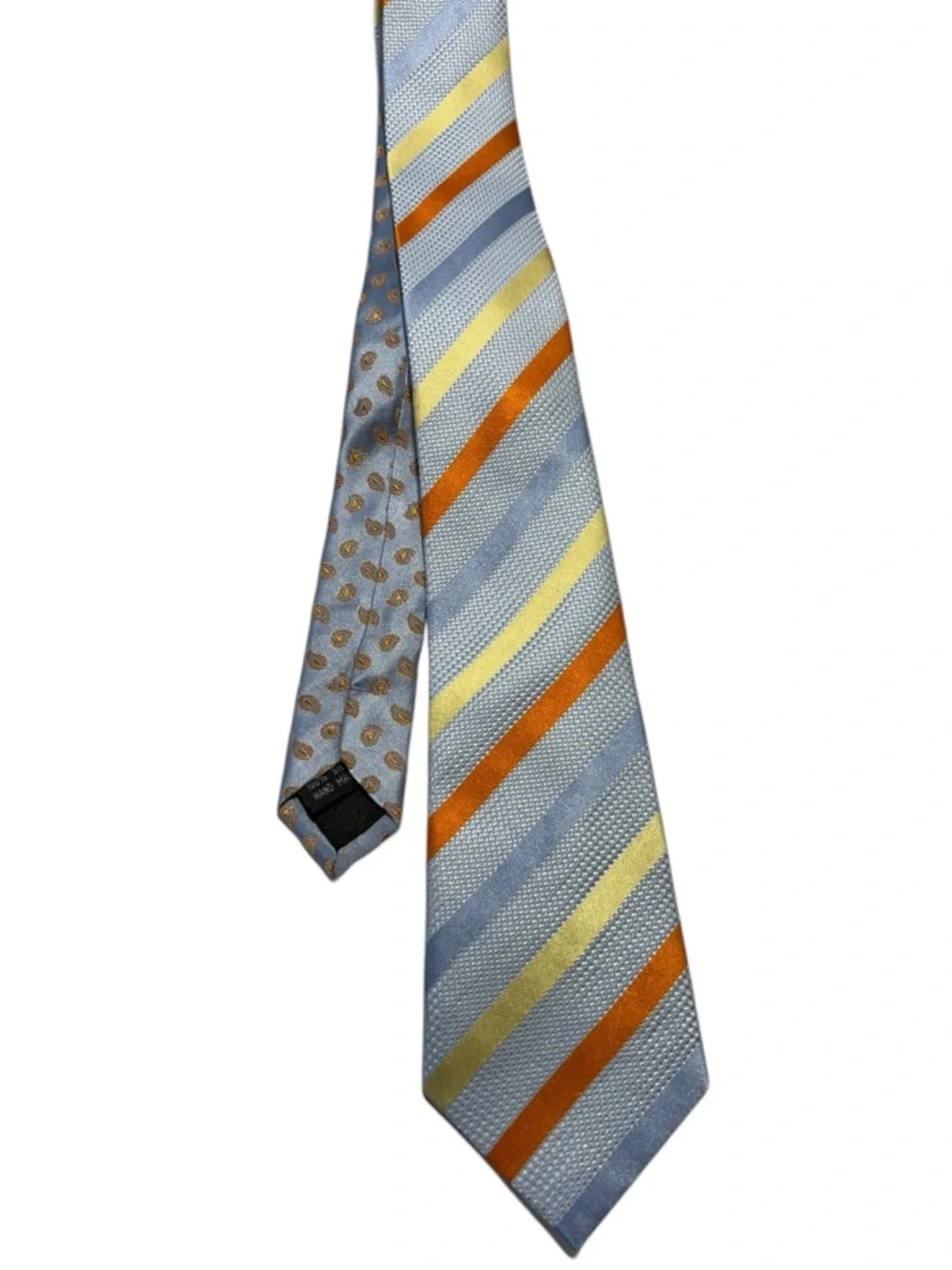 Whimsical Blue Striped Tie with Orange & Yellow Accents - Men's Accessory